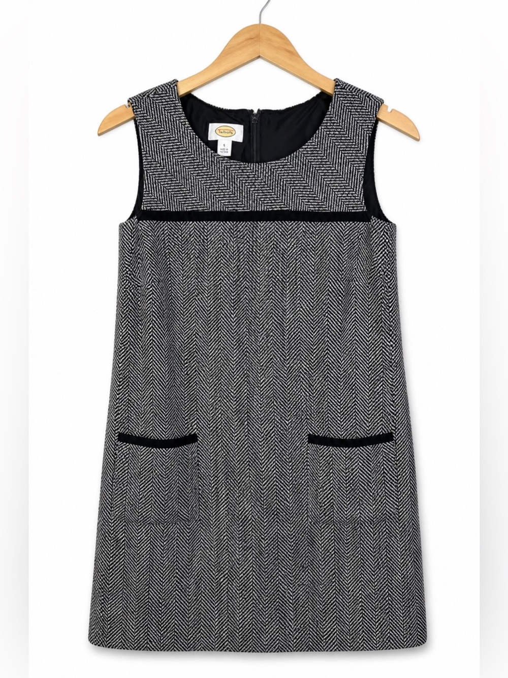 Talbots Black & White Herringbone Shift Dress Size 6 Work Classic Timeless